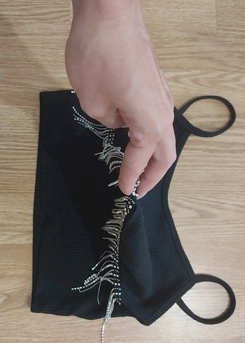 Siyah Parlak Taşlı Mini Büstiyer - Görsel 2