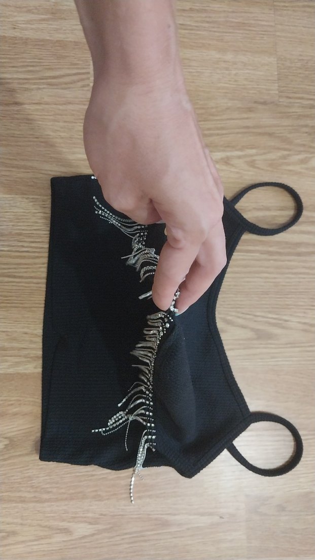 Siyah Parlak Taşlı Mini Büstiyer - Görsel 2