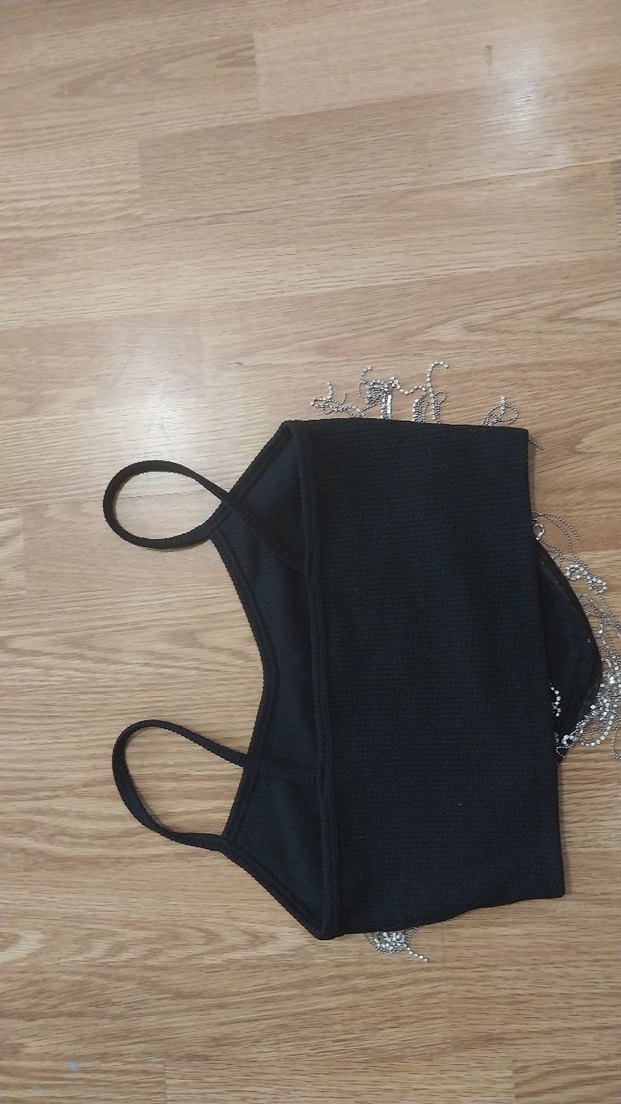 Siyah Parlak Taşlı Mini Büstiyer - Görsel 3