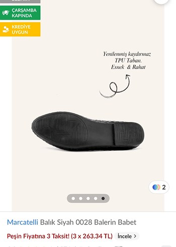Marcatelli Siyah Balerin Babet TPU Tabanlı - Görsel 2
