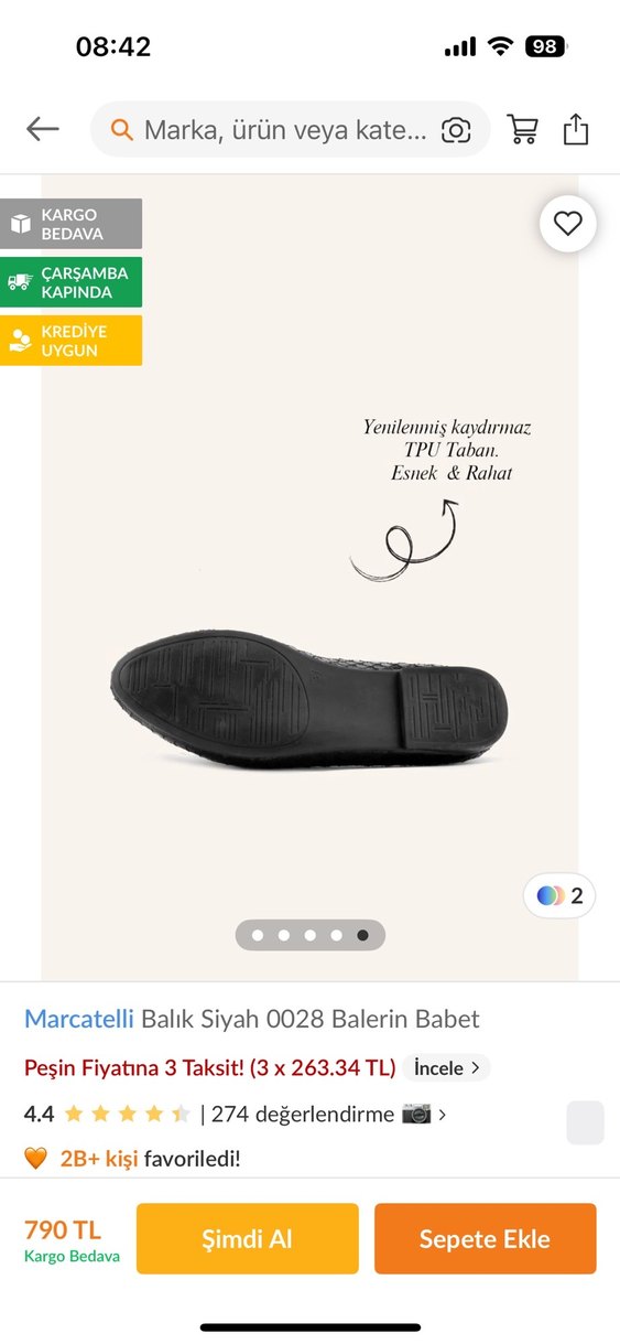 Marcatelli Siyah Balerin Babet TPU Tabanlı - Görsel 2