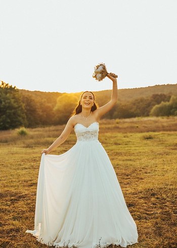 Uzun Kollu Beyaz A Kesim Gelinlik - Görsel 8