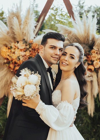 Uzun Kollu Beyaz A Kesim Gelinlik - Görsel 4