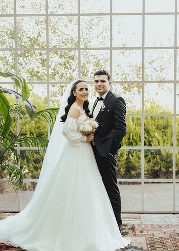 Uzun Kollu Beyaz A Kesim Gelinlik - Görsel 3