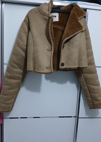 Orjinal Stradivarius Crop peluş mont