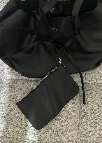 Loventa siyah deri tote çanta - Görsel 2