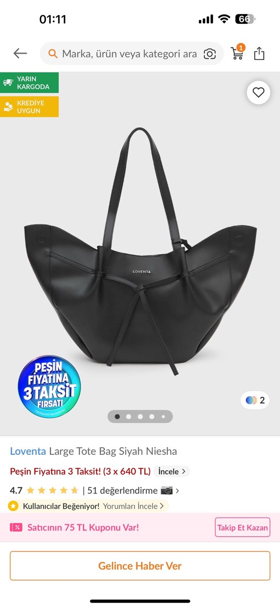 Loventa siyah deri tote çanta - Görsel 4