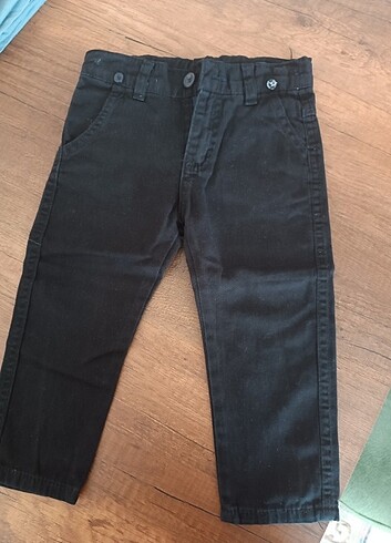 18-24 Ay Beden Siyah pantolon askılı keten pantolon