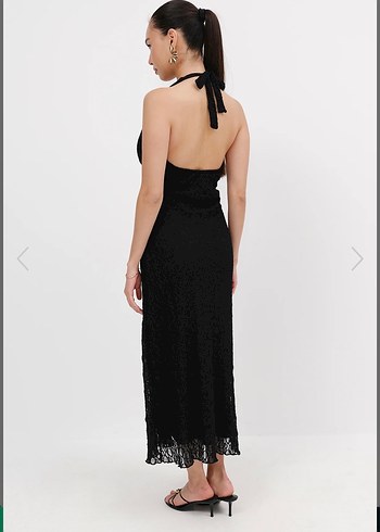 Addax Dantel Detaylı Siyah Uzun Strappy Elbise - Görsel 2