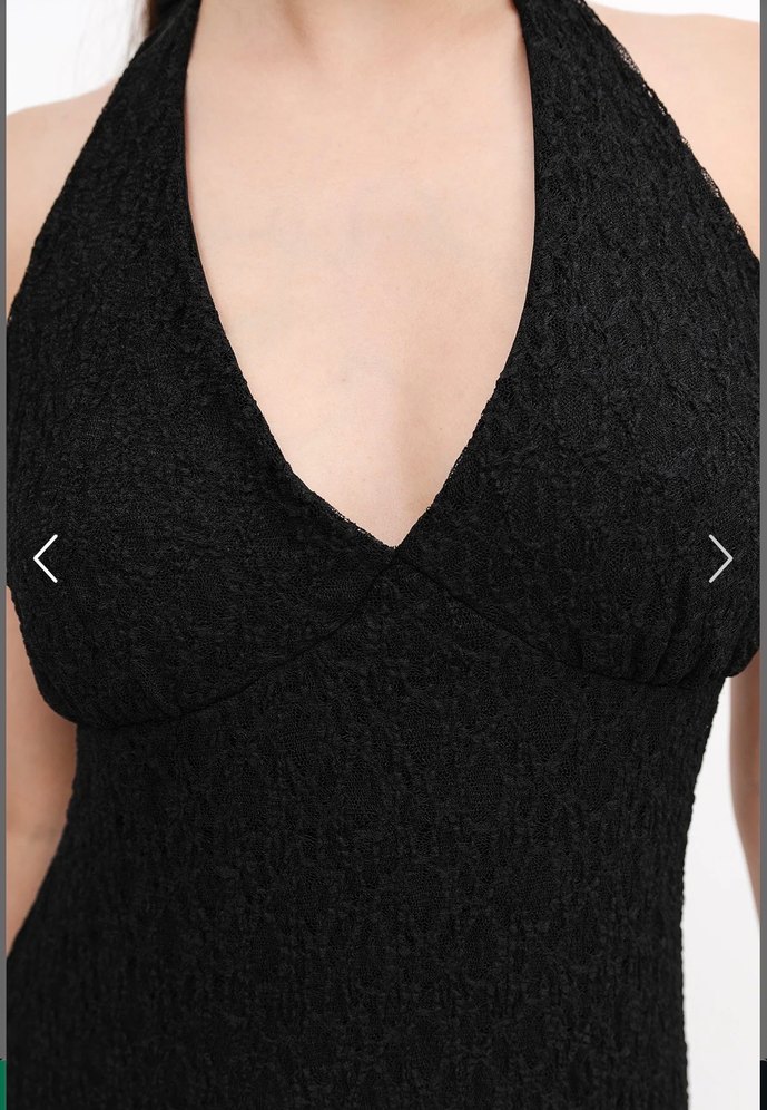 Addax Dantel Detaylı Siyah Uzun Strappy Elbise - Görsel 3