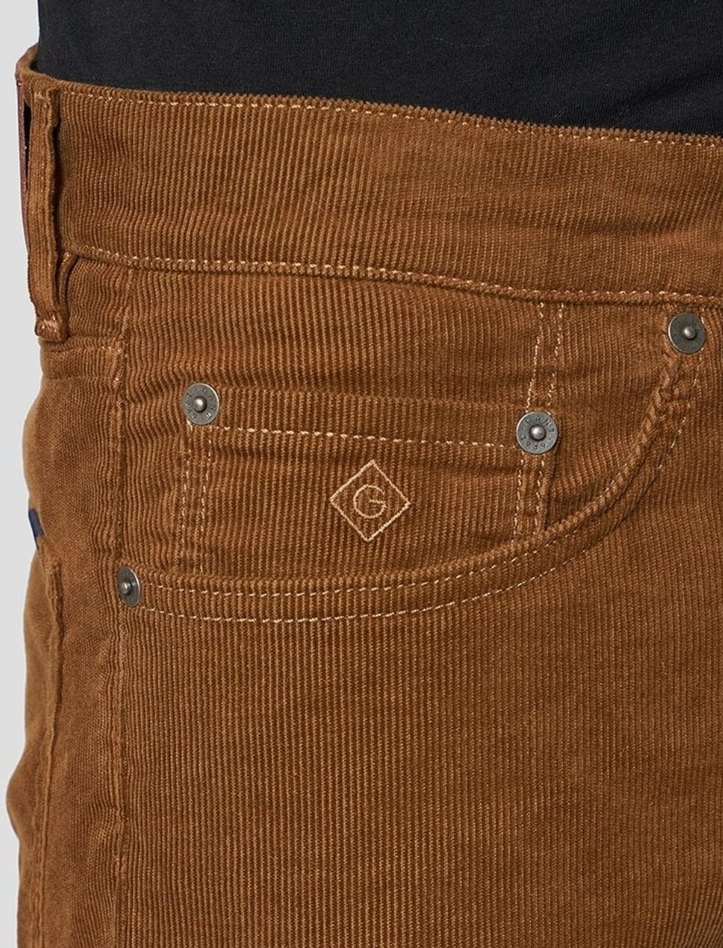 Gant Slim fit Hayes Kahverengi kadife Pantolon - Görsel 4