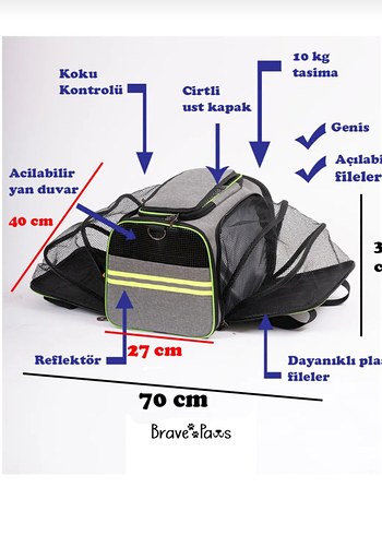 Gri Katlanabilir kedi köpek Taşıma Çantası - Görsel 8