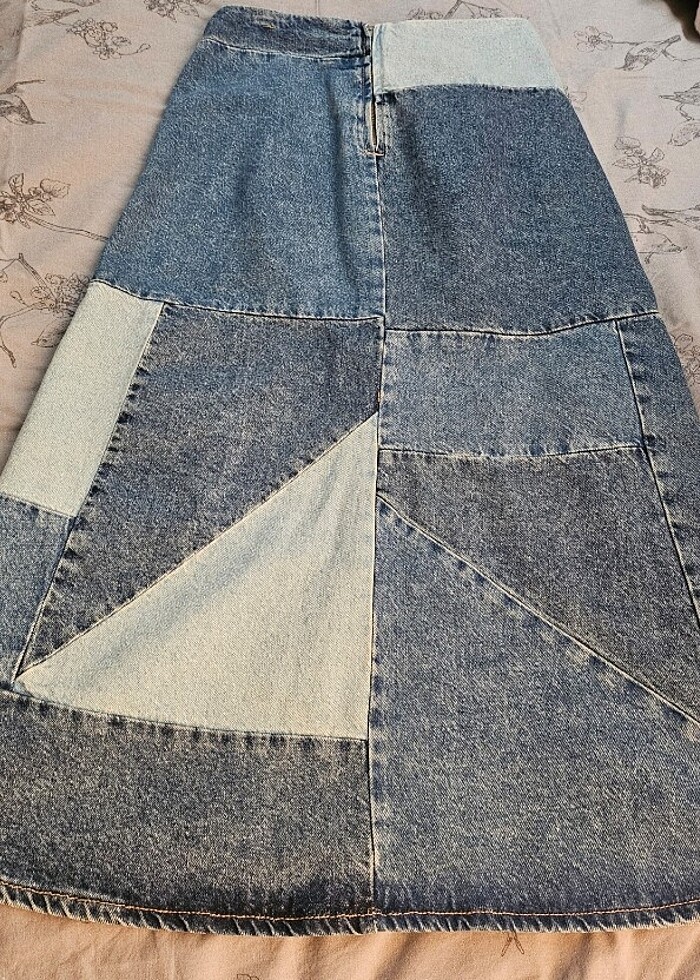 Mango patchwork denim kot jean midi boy etek - Görsel 2