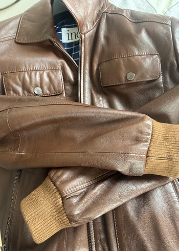 Düğmeli Kahverengi Deri Erkek Ceket - Görsel 7