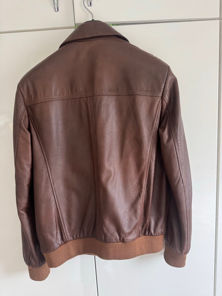 Düğmeli Kahverengi Deri Erkek Ceket - Görsel 4