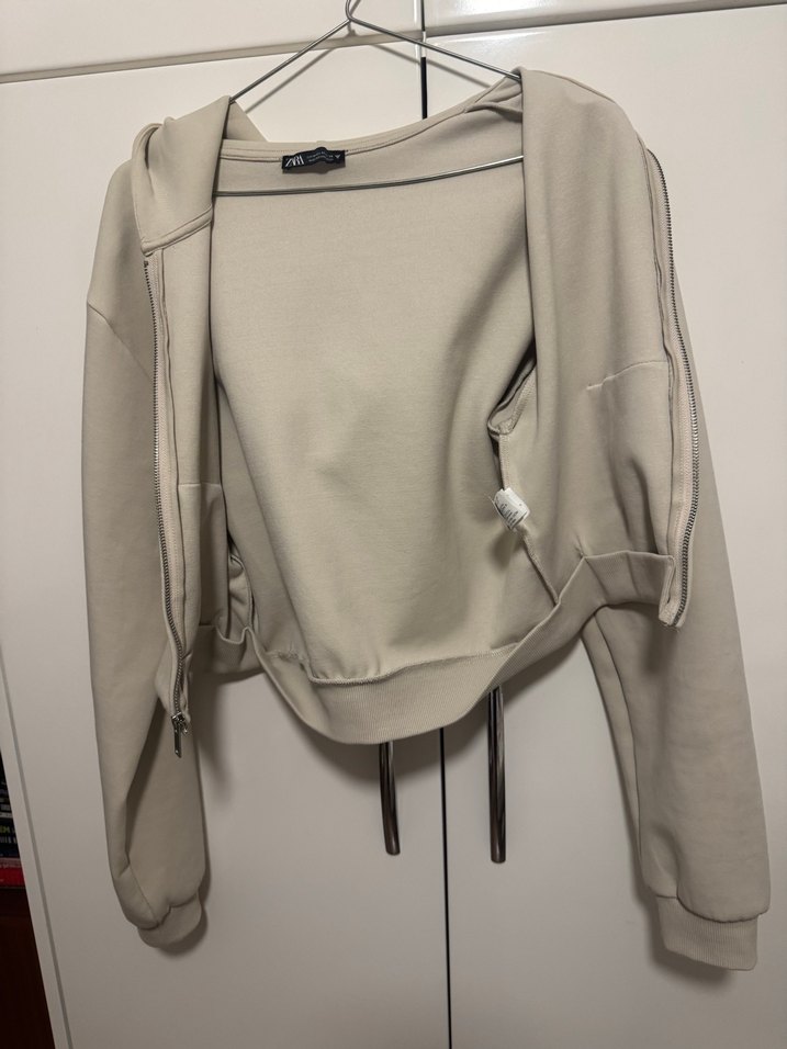 Bej Fermuarlı Kadın Sweatshirt.Orjinal zara - Görsel 5