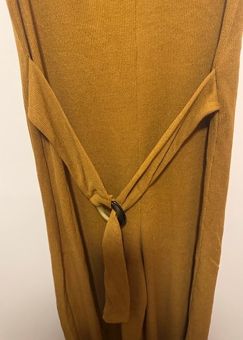 Kahverengi Kemerli Kolsuz Uzun Kadın Tulum - Görsel 3