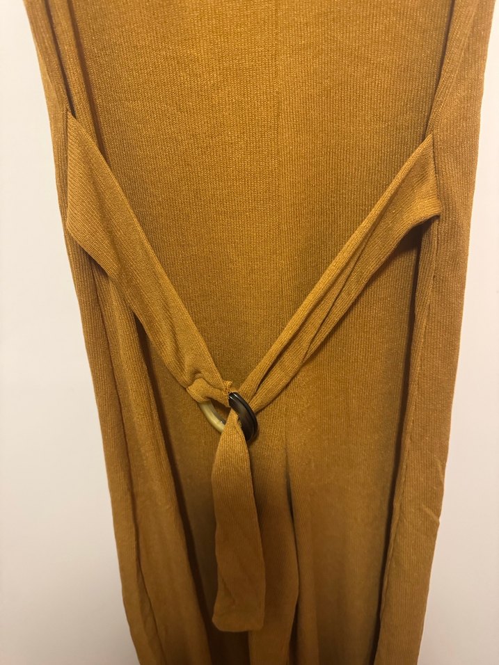 Kahverengi Kemerli Kolsuz Uzun Kadın Tulum - Görsel 3