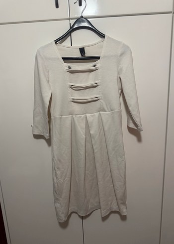 Beyaz Pilili Midi Kadın Elbise - Görsel 6