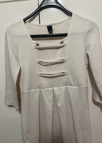 Beyaz Pilili Midi Kadın Elbise - Görsel 5