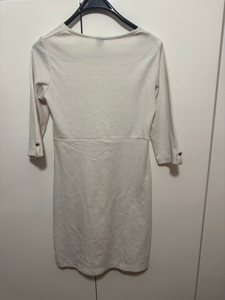 Beyaz Pilili Midi Kadın Elbise - Görsel 3