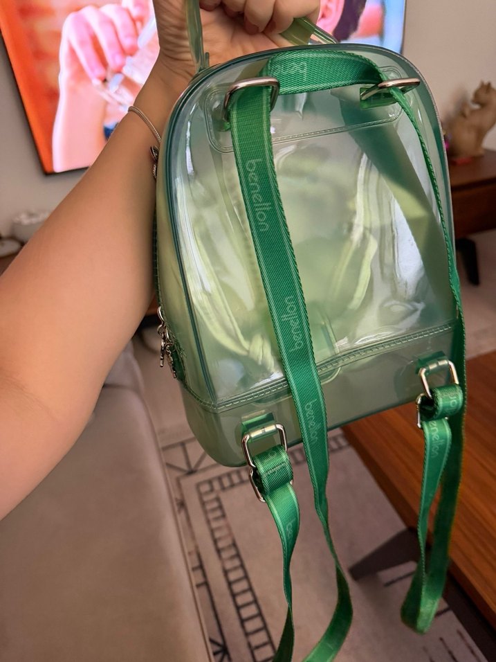 Şeffaf Fermuarlı Yeşil Kadın Sırt Çantası - Görsel 3