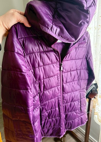 Parlak Mor Kadın Midi Mont Fermuarlı - Görsel 2