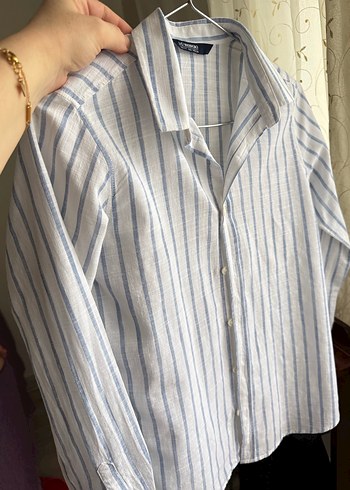 Mavi Çizgili Uzun Kollu Keten Gömlek lcw 10 yaş - Görsel 3