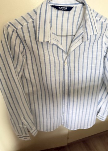 Mavi Çizgili Uzun Kollu Keten Gömlek lcw 10 yaş - Görsel 5