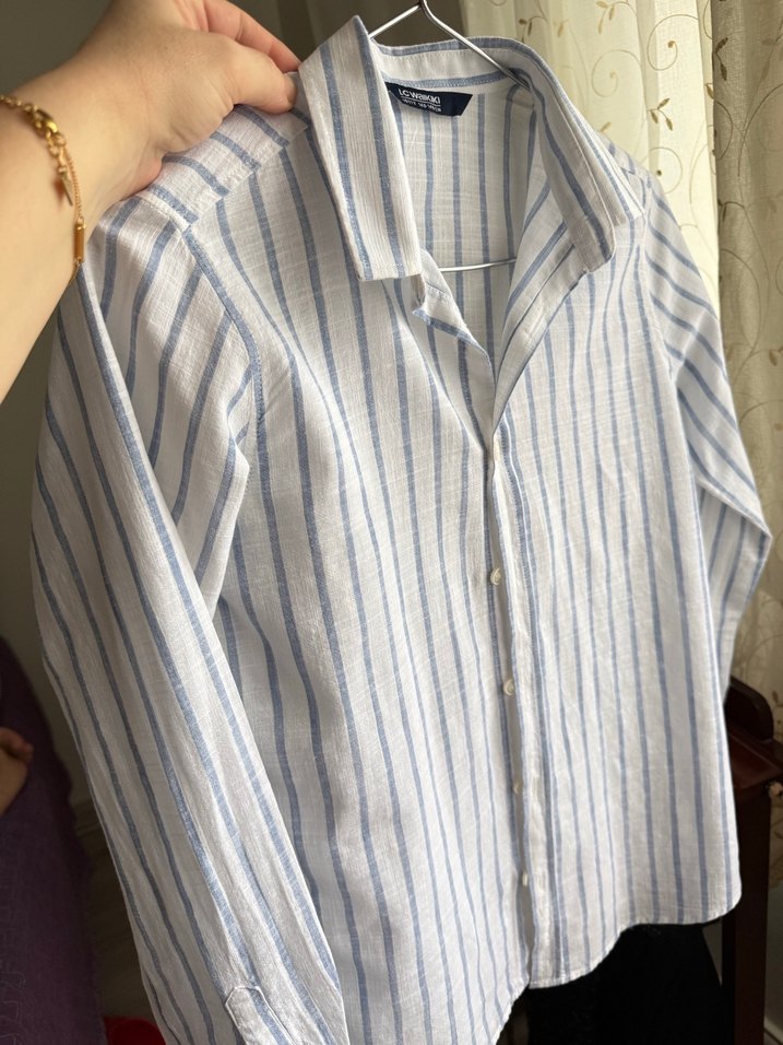 Mavi Çizgili Uzun Kollu Keten Gömlek lcw 10 yaş - Görsel 3