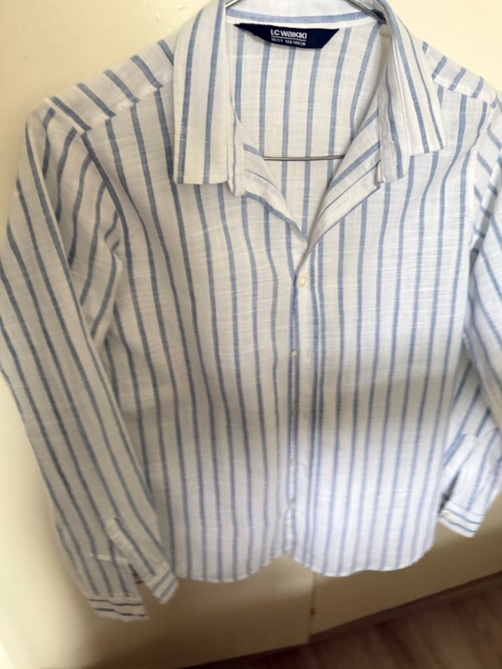 Mavi Çizgili Uzun Kollu Keten Gömlek lcw 10 yaş - Görsel 5