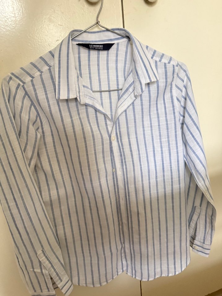 Mavi Çizgili Uzun Kollu Keten Gömlek lcw 10 yaş - Görsel 2