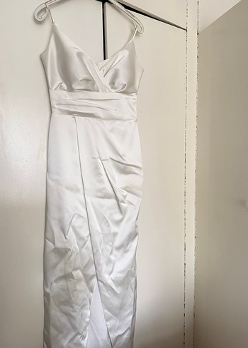 Beyaz Drapeli Uzun Abiye Elbise - Görsel 7