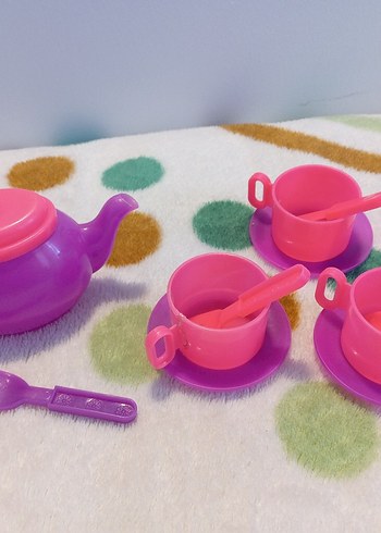 Renkli Pembe Plastik Çay Seti Oyuncak - Görsel 3
