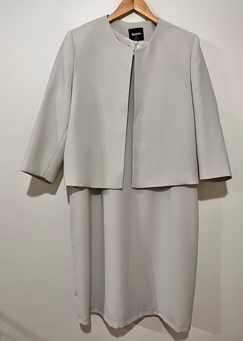 Bej Kolsuz Midi Ofis Elbisesi Gusto - Görsel 2