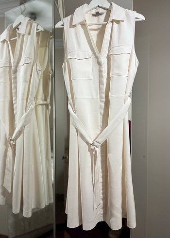 Ekru rengi klasik şık elbise - Görsel 2