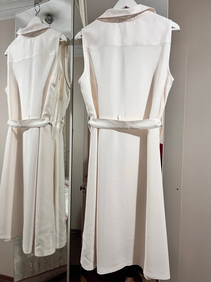 Ekru rengi klasik şık elbise - Görsel 4