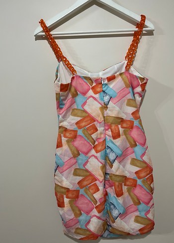 Yeni askılı drapeli korsajlı tatil elbisesi - Görsel 4