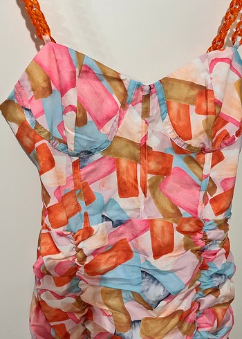 Yeni askılı drapeli korsajlı tatil elbisesi - Görsel 5