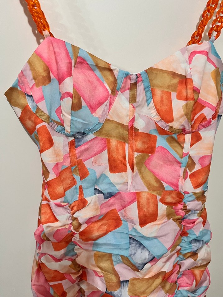 Yeni askılı drapeli korsajlı tatil elbisesi - Görsel 5