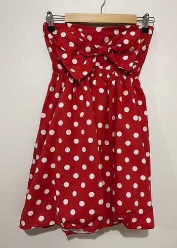 Puantyeli straplez balon elbise - Görsel 2