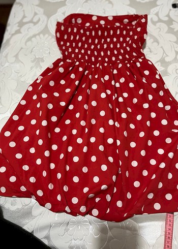 Puantyeli straplez balon elbise - Görsel 8