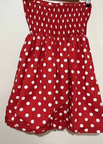 Puantyeli straplez balon elbise - Görsel 6