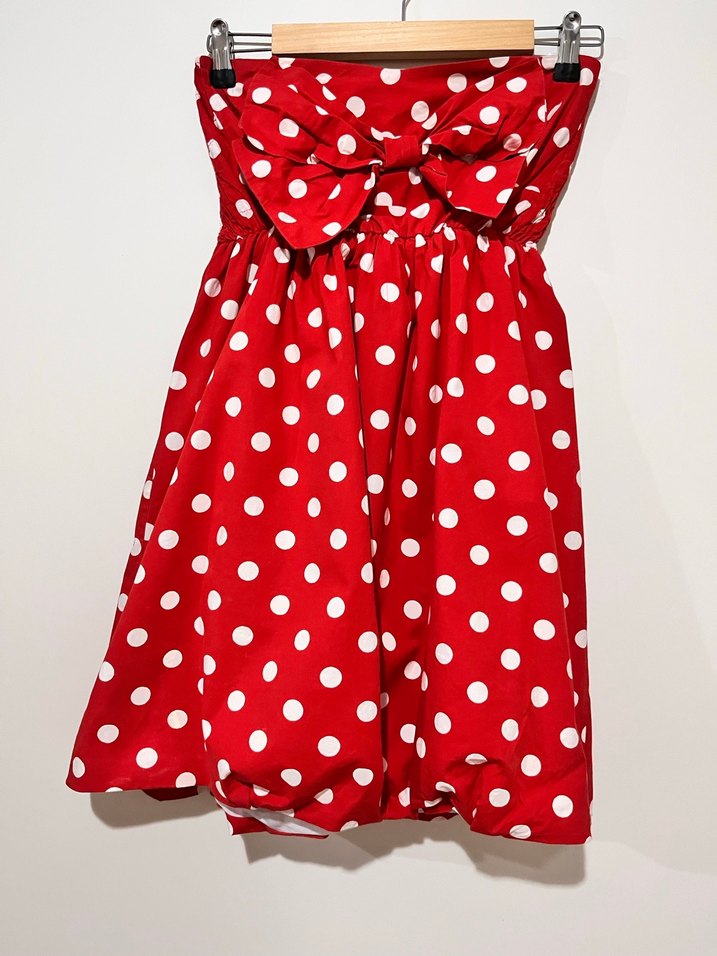 Puantyeli straplez balon elbise - Görsel 3