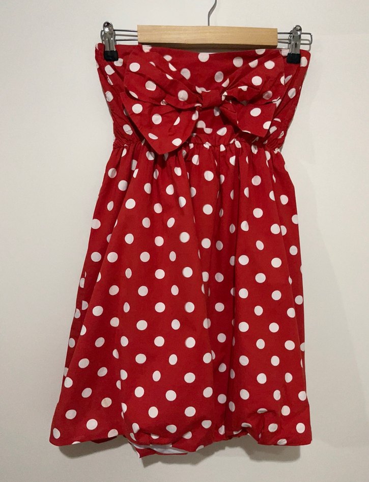 Puantyeli straplez balon elbise - Görsel 2