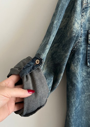 İnce salaş denim gömlek - Görsel 8