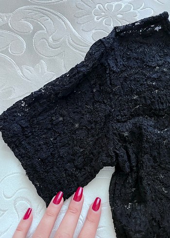 Likralı güpür bluz - Görsel 3