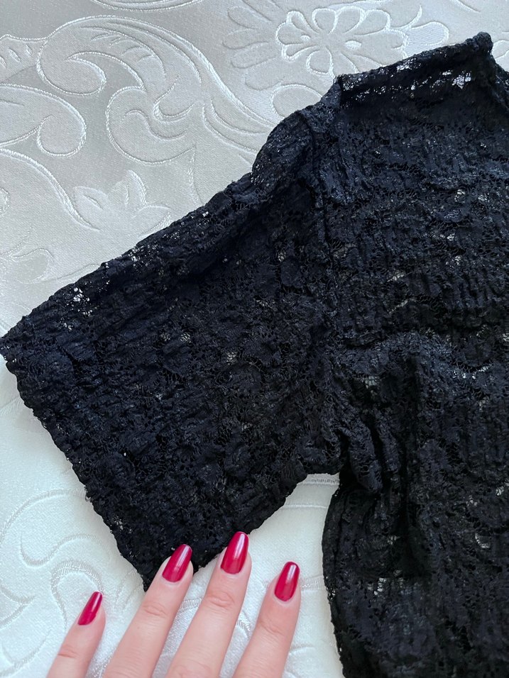 Likralı güpür bluz - Görsel 3