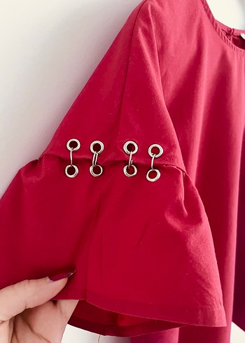 Kırmızı kısa kollu bluz - Görsel 3