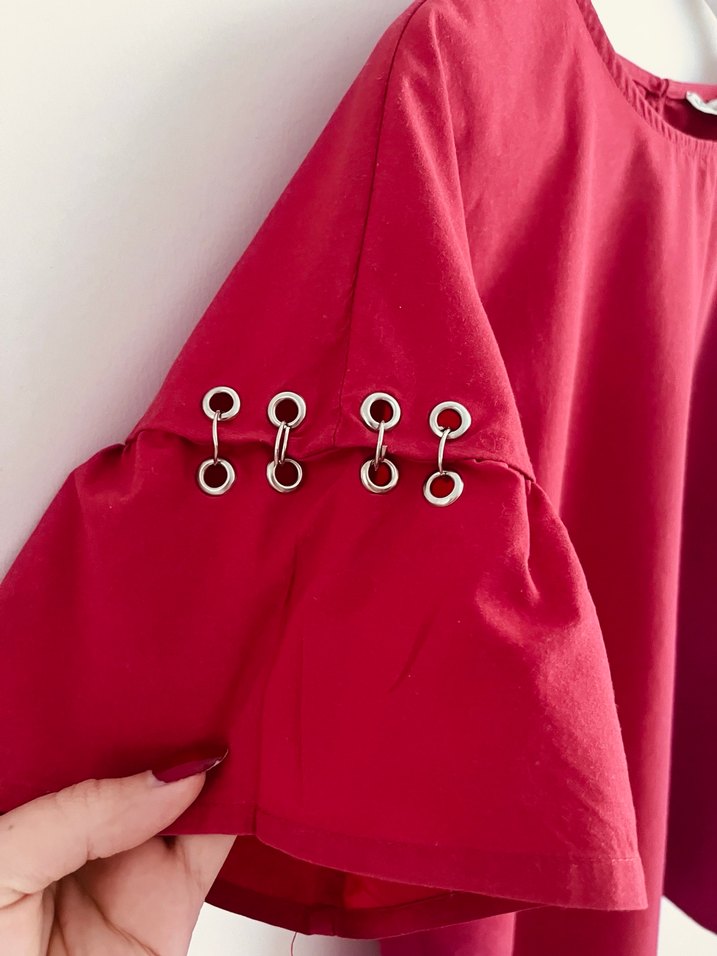 Kırmızı kısa kollu bluz - Görsel 3